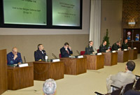 Belgian Defense Staff panel addressing SC 116 (from left to right: Col Phillippe Schneidauer, Capt Hofman, Amb Kerckhove, LtGen Andries, Col Housen, Col Breyne and Col Schneidauer)