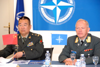NDC Commandant LtGen Arne B&aring;rd Dalhaug with the Defence Advisor of the People's Republic of China to the European Union Major General Li Ning.