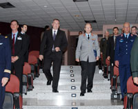 H.E. Mr. Dmitry ROGOZIN and LtGen Wolf-Dieter LOESER entering the Maynard-Thorn Auditorium