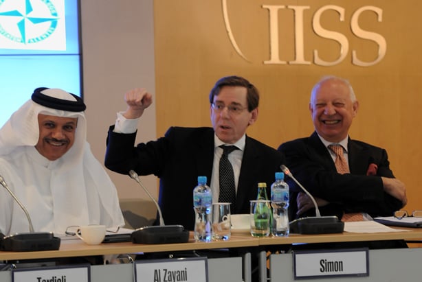 (From left to right) Dr Abdullatif Bin Rashid Al Zayani, Secretary General, Cooperation Council for the Arab States of the Gulf; Steven Simon, Executive Director IISS-US and Corresponding Director IISS-Middle East; Ambassador Alessandro Minuto-Rizzo, President of the NDC Foundation and Former Deputy Secretary General NATO.