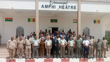 G5 Sahel Defense College; NDC Commandant with G5 Sahel Defense College Commandant, Members of the 4th graduating class of the Defense College, Faculty and Staff