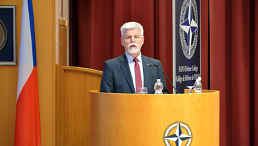 President of the Czech Republic delivering his address at the NATO Defense College