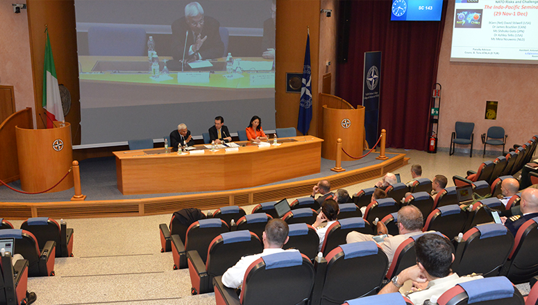 Senior Course 143 in the Auditorium attending the Indo-Pacific Seminar 