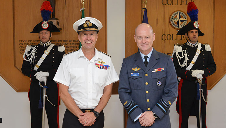 NDC Commandant, (right), welcoming the DSACEUR to the NDC