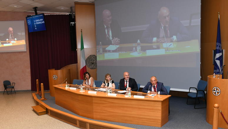 (L to r) Ms Elisabetta Giazzi, Ms Nancy Vellone (NDC Faculty Advisor), Mr Paul Sewell and LGEN (retired) Michael Lollesgaard