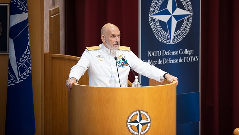 Admiral Giuseppe Cavo Dragone addressing CMs (Photo courtesy of the Italian Ministry of Defence)