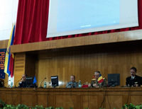 A lecture on Romanian Armed Forces Transformation is delivered by Major General Vagil BALACEANU, Chief J8, and Cpt (N) Vicentiu CATANEANU