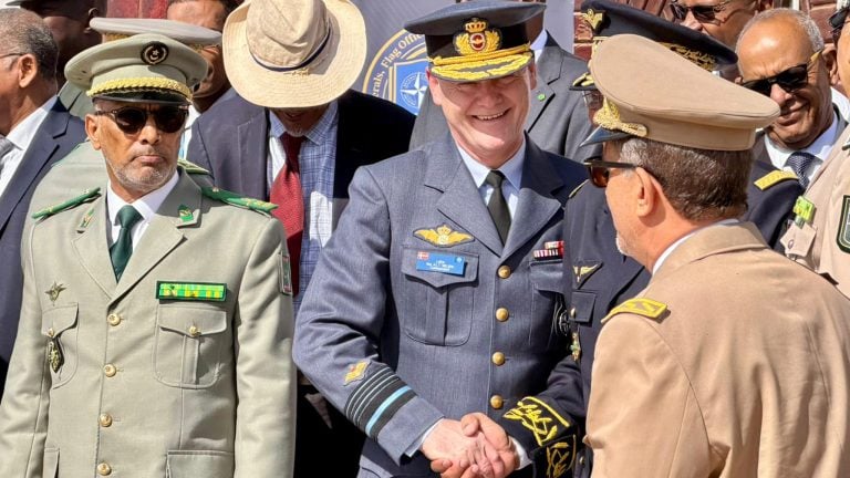 NDC Commandant LGEN Max A.L.T. Nielsen shaking hands with former G5SDC Director Brigadier General Aba Babty El Hadj Ahmed at the G5SDC.