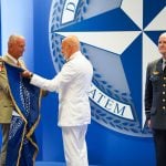 Admiral Cavo Dragone hands over the NDC flag to the incoming NDC Commandant LGEN Goisque