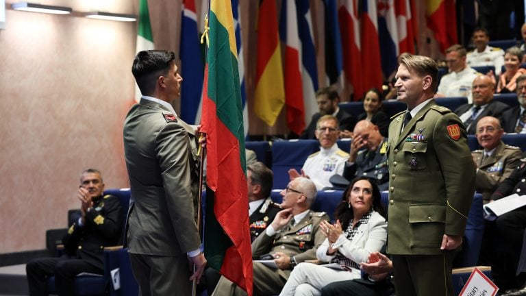 Course Member of Senior Course 148 saluting his flag