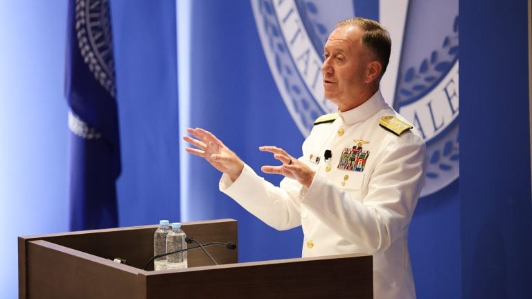Admiral George M. Wikoff addresses the new cohorts