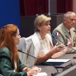 1. From left to right: Director of the NDC Research Division Dr Florence Gaub, Latvian Minister of Foreign Affairs H.E. Ms Baiba Braže and NDC Commandant Lieutenant General Jérôme Goisque.