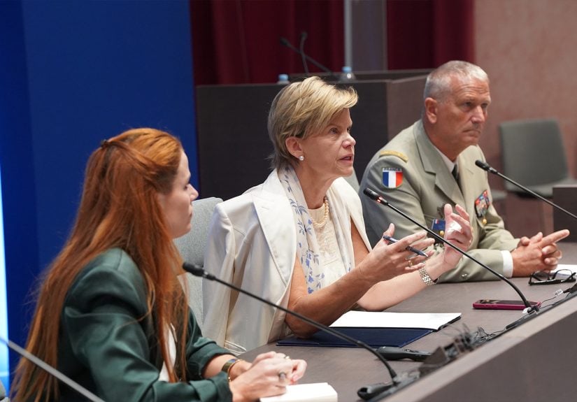 1. From left to right: Director of the NDC Research Division Dr Florence Gaub, Latvian Minister of Foreign Affairs H.E. Ms Baiba Braže and NDC Commandant Lieutenant General Jérôme Goisque.